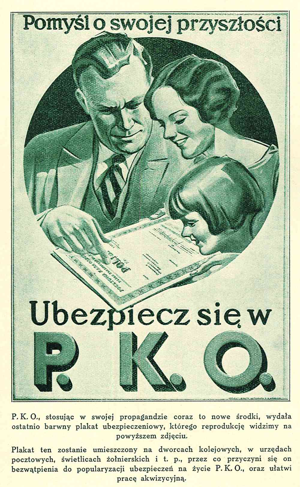 Reklama prasowa polisy PKO, lata 30. Fot. Archiwum Akt Nowych.
